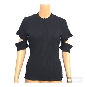 DKNY Jeans Ribbed-Knit Cut Out Shoulder Top Size Large